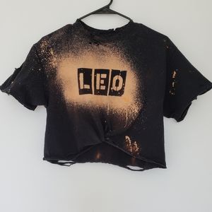 Leo Zodiac Destructed Acid Wash Crop Tee w Tie